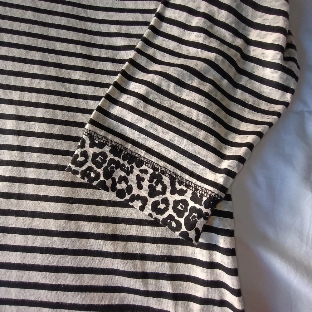 Christopher & Banks 3/4 sleeve striped leopard print shirt size L petite